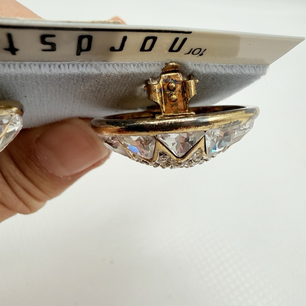 Vintage St. John Gold Tone & Clear Rhinestone Dome Button Clip Earrings READ - Picture 8 of 16